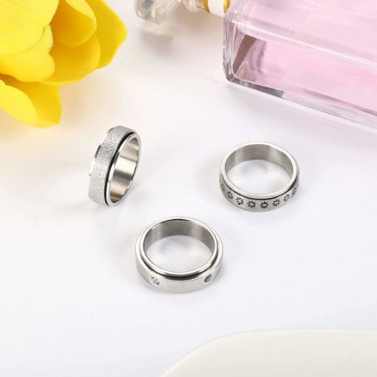 6Pcs Stainless Spinner Rings Set For Women Mens CZ Matte Flower Triple Interlocked Rolling Stress Relieving Ring Anxiety Relief Fidget Band Rings 6Pcs Stainless Spinner Rings Set For Women Mens CZ Matte Flower Triple Interlocked Rolling Stress Relieving Ring Anxiety Relief Fidget Band Rings